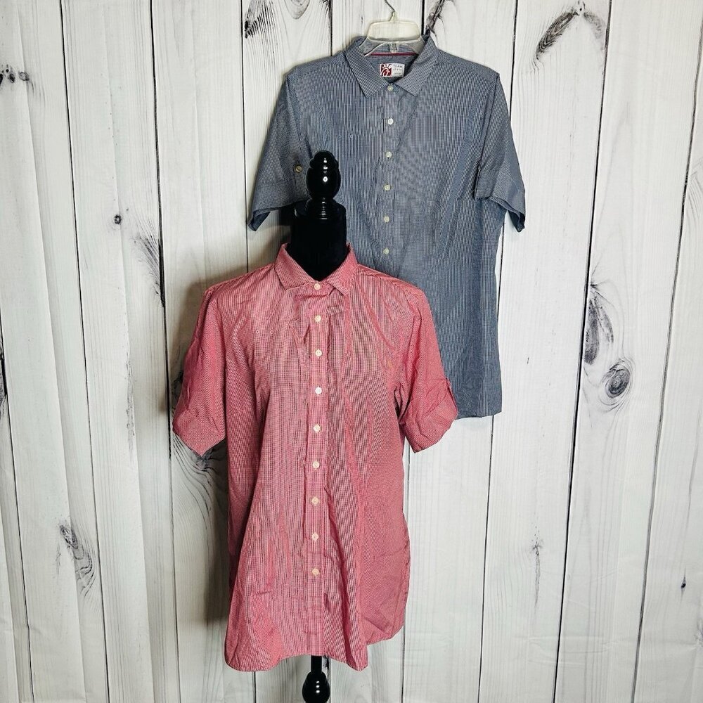Oobe Chick-Fil-A Button Up Shirts Team Style Blue Red Gingham Sz XL Short Sleeve